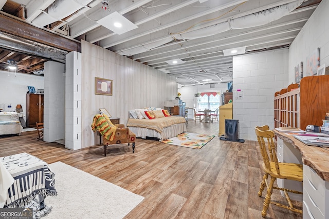 490 Water Wheel Ct, Cornelia, GA 30531 - living room with wood finished floors and concrete block wall