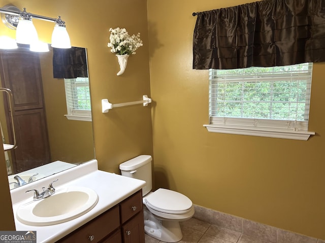 bathroom featuring toilet, tile patterned floors, and vanity