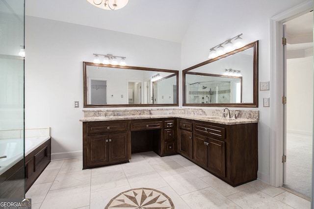 315 Hembree Grove Trce, Roswell, GA 30076 - full bathroom with double vanity, a shower stall, and a garden tub