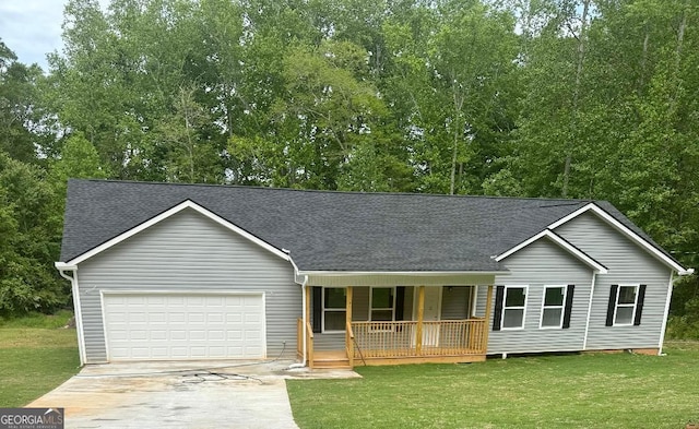 191 Deerfield Ln, Carrollton, GA 30116 - ranch-style home featuring a porch, concrete driveway, a garage, and roof with shingles