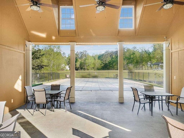 733 Springhill Dr, Gray, GA 31032 - view of patio featuring ceiling fan, outdoor dining area, and fence