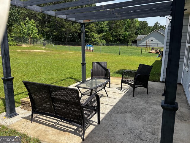 120 Magnolia Trl, Milner, GA 30257 - view of patio featuring a pergola and view of wooded area