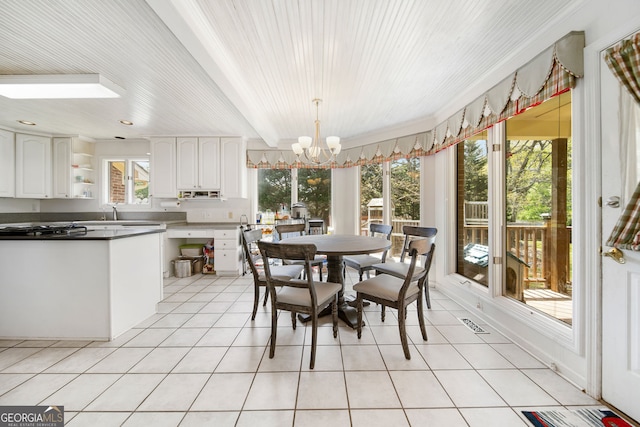 104 Bob White Run, Jackson, GA 30233 - dining area with a chandelier, light tile patterned floors, and wooden ceiling