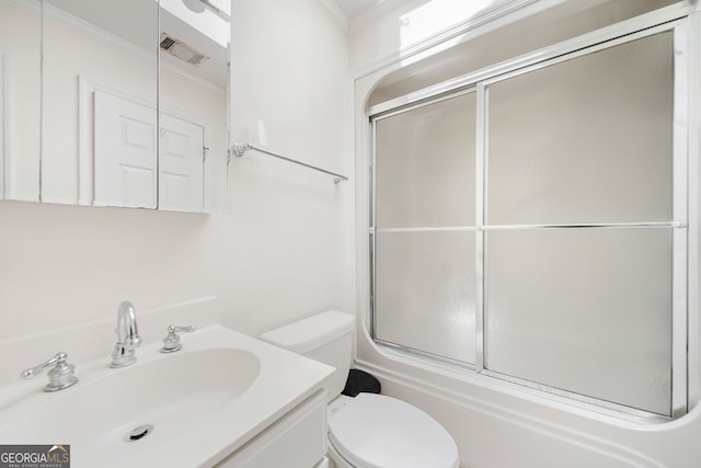 104 Bob White Run, Jackson, GA 30233 - full bath featuring toilet, crown molding, combined bath / shower with glass door, and vanity