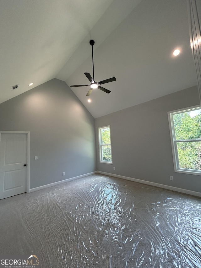 164 David Elder Rd, Griffin, GA 30223 - unfurnished room featuring a ceiling fan, vaulted ceiling, baseboards, and recessed lighting