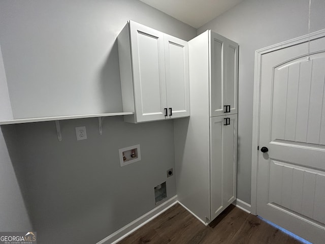 164 David Elder Rd, Griffin, GA 30223 - laundry area with electric dryer hookup, dark wood-type flooring, hookup for a washing machine, cabinet space, and baseboards
