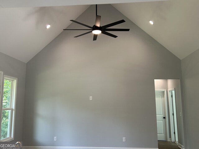 164 David Elder Rd, Griffin, GA 30223 - unfurnished room with high vaulted ceiling, ceiling fan, and recessed lighting