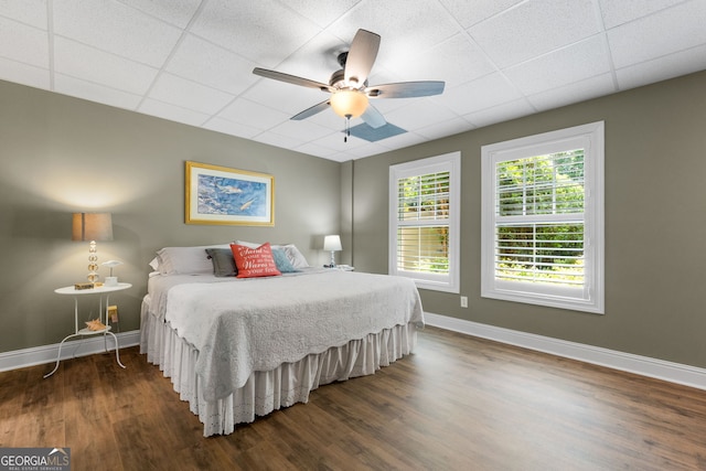 130 Allie Dr, Mcdonough, GA 30252 - bedroom featuring a paneled ceiling, dark wood finished floors, baseboards, and a ceiling fan