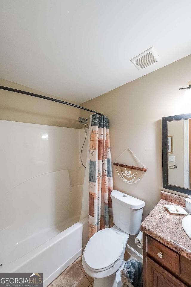 4872 Nature Trl, Austell, GA 30106 - bathroom featuring toilet, vanity, and shower / bath combination with curtain