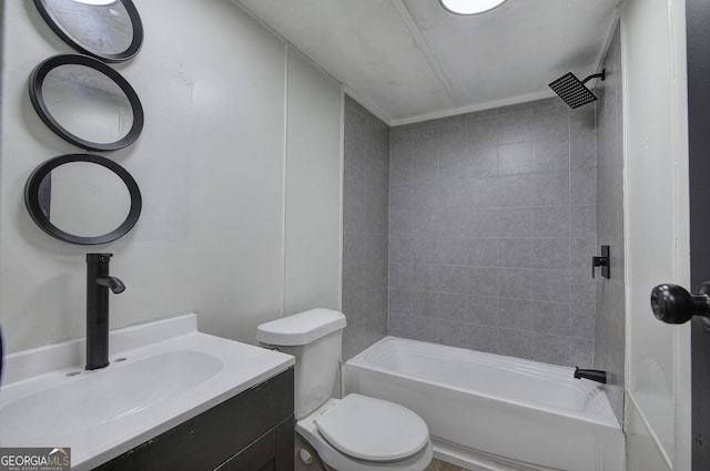 bathroom with toilet, bathtub / shower combination, and vanity