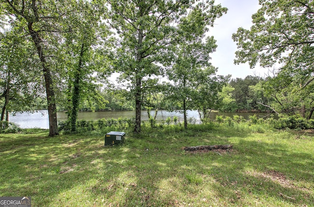 view of yard with a water view
