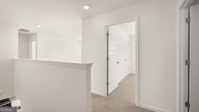 75 Poplar Blvd, Newnan, GA 30265 - hall with light colored carpet, recessed lighting, baseboards, and an upstairs landing