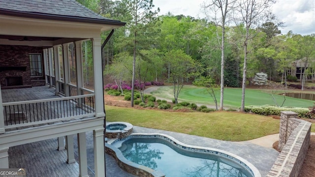 5010 Browns Ford Rd, Greensboro, GA 30642 - view of swimming pool with a yard, a pool with connected hot tub, and a patio area