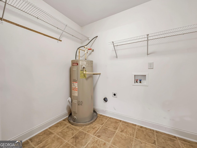 laundry room featuring electric dryer hookup, electric water heater, washer hookup, and baseboards