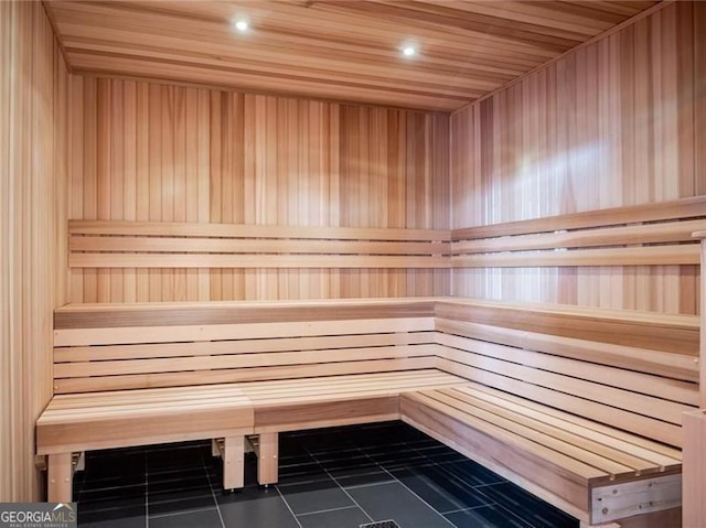 sauna / steam room featuring tile patterned floors