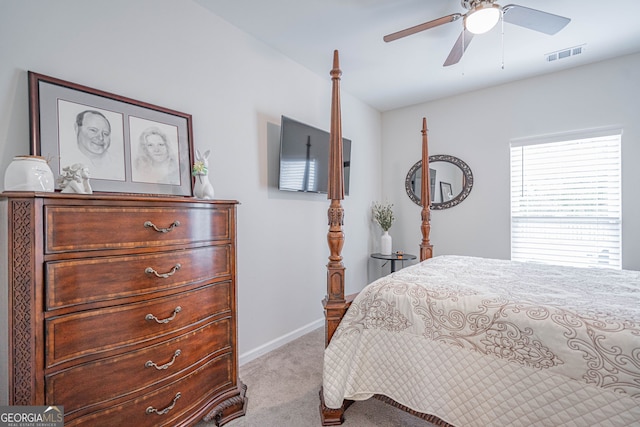 bedroom featuring carpet flooring, baseboards, and a ceiling fan
