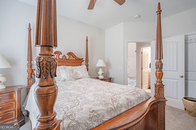 bedroom featuring carpet flooring and a ceiling fan