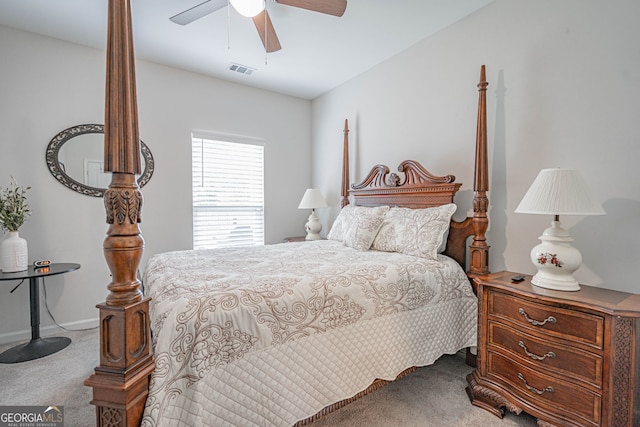 carpeted bedroom with a ceiling fan