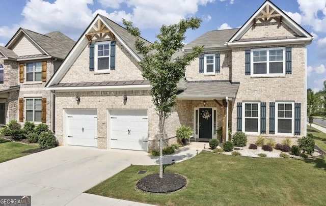 3970 Lagrone St, Powder Springs, GA 30127 - view of front facade featuring driveway, brick siding, a front lawn, an attached garage, and roof with shingles