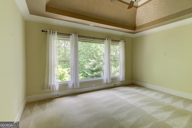 7520 Ledgewood Way, Suwanee, GA 30024 - carpeted empty room with a raised ceiling, ceiling fan, and crown molding