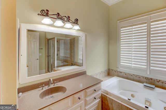 7520 Ledgewood Way, Suwanee, GA 30024 - bathroom with a jetted tub, a stall shower, and vanity