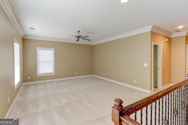 7520 Ledgewood Way, Suwanee, GA 30024 - unfurnished room with ceiling fan, light colored carpet, ornamental molding, plenty of natural light, and recessed lighting
