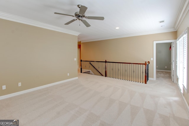 7520 Ledgewood Way, Suwanee, GA 30024 - empty room with ornamental molding, light colored carpet, ceiling fan, and recessed lighting