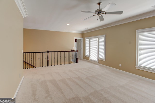 7520 Ledgewood Way, Suwanee, GA 30024 - carpeted empty room featuring ornamental molding, ceiling fan, and recessed lighting