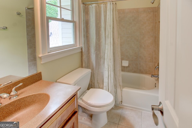 7520 Ledgewood Way, Suwanee, GA 30024 - bathroom with vanity, shower / bathtub combination with curtain, and tile patterned flooring