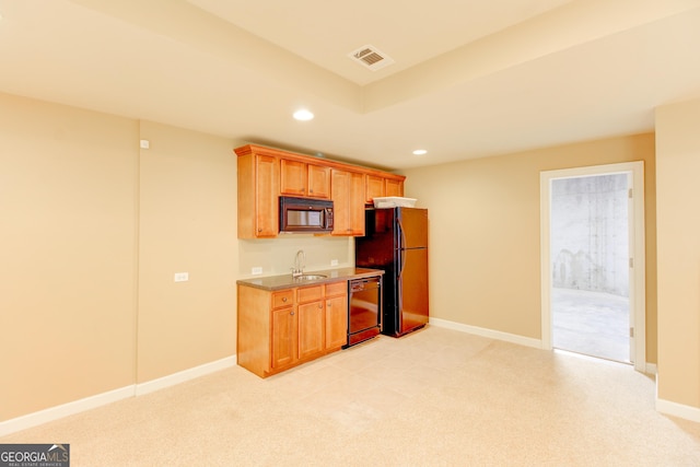 7520 Ledgewood Way, Suwanee, GA 30024 - kitchen featuring black appliances, recessed lighting, and light colored carpet