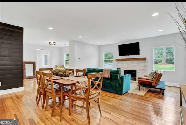 1571 Blvd Lorraine, Atlanta, GA 30311 - dining space featuring a fireplace, light wood finished floors, recessed lighting, and baseboards