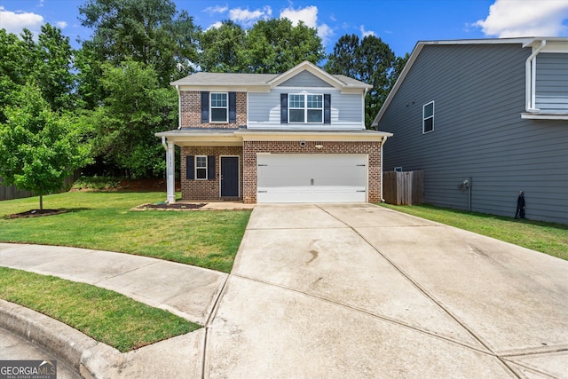 view of front of property with brick siding, an attached garage, and driveway