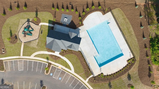 aerial view of a pool area