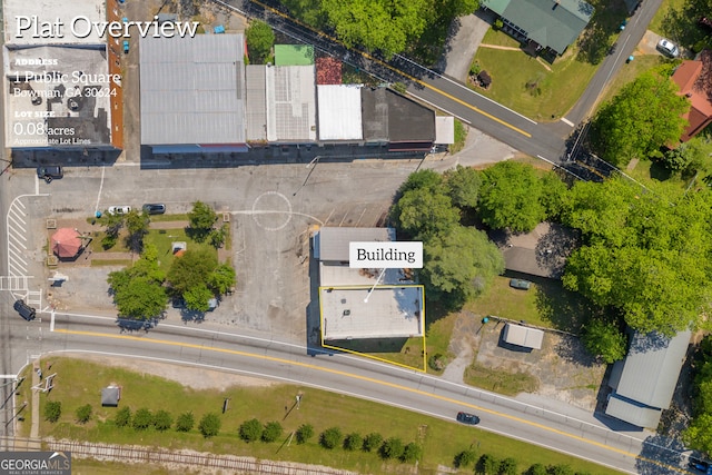 1 Public Sq, Bowman, GA 30624 - aerial view of property and surrounding area featuring property boundaries highlighted