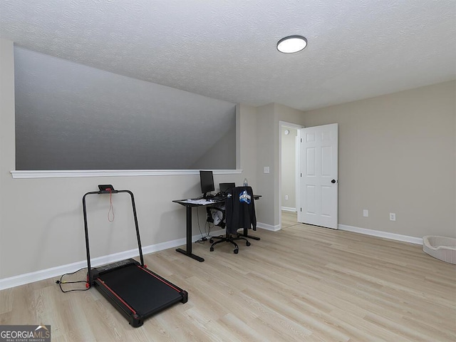 201 Twin Pines Ct, Dallas, GA 30132 - unfurnished office with a textured ceiling, wood finished floors, baseboards, and lofted ceiling