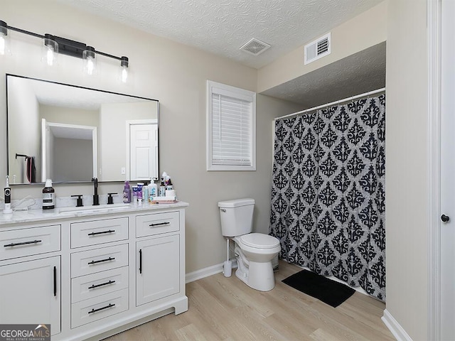 201 Twin Pines Ct, Dallas, GA 30132 - bathroom with wood finished floors, toilet, vanity, a textured ceiling, and baseboards