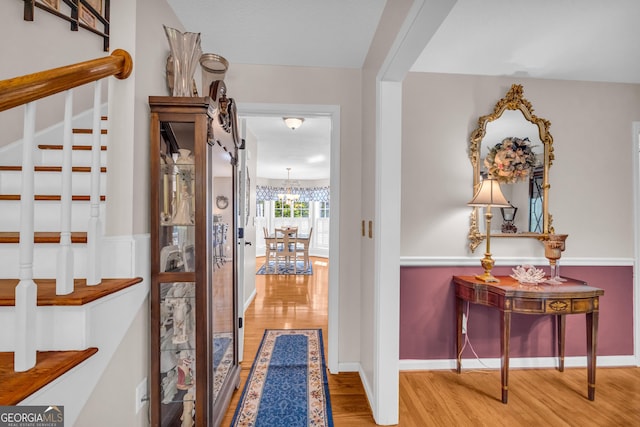 1886 Bend N Hickory Rd, Toccoa, GA 30577 - corridor with stairs and wood finished floors