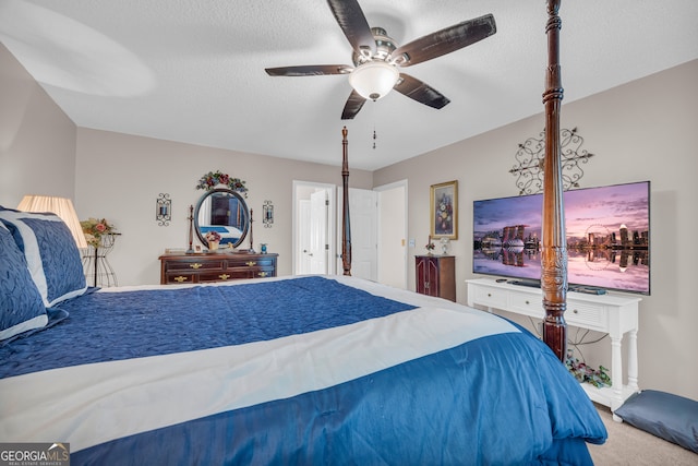 1886 Bend N Hickory Rd, Toccoa, GA 30577 - carpeted bedroom featuring ceiling fan and a textured ceiling