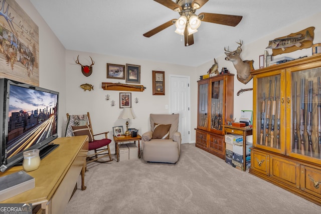 1886 Bend N Hickory Rd, Toccoa, GA 30577 - living area featuring a ceiling fan and carpet floors