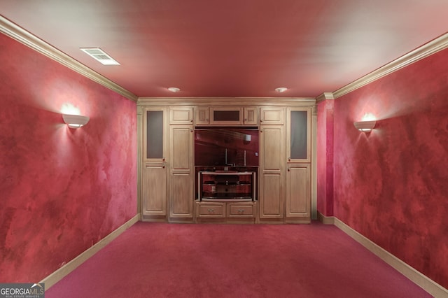 1608 Mulberry Lake Dr, Dacula, GA 30019 - unfurnished living room with crown molding, dark carpet, and baseboards