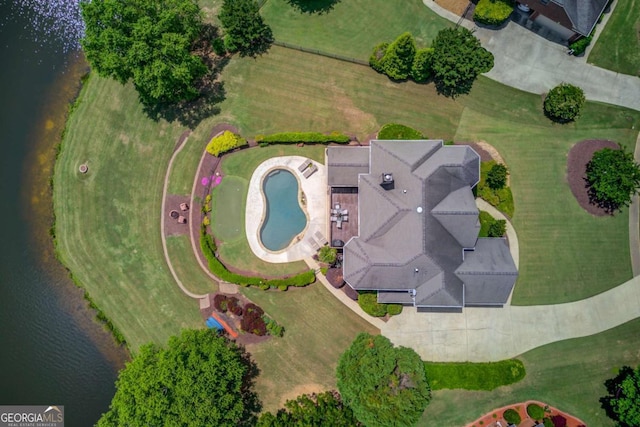 1608 Mulberry Lake Dr, Dacula, GA 30019 - aerial view of property's location with a pool area and a large body of water