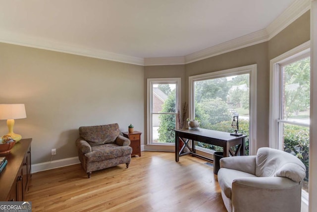 1608 Mulberry Lake Dr, Dacula, GA 30019 - sitting room featuring baseboards, light wood-type flooring, and ornamental molding