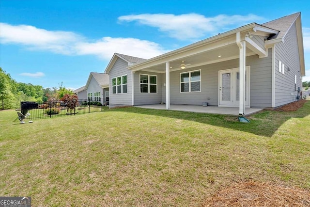 427 Bluffs View Ln, Canton, GA 30114 - rear view of house with a patio area, french doors, and ceiling fan