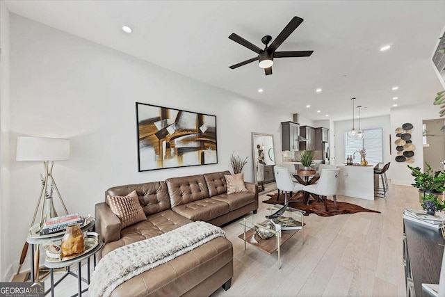 701 Pryor St SW # 5, Atlanta, GA 30315 - living room featuring light wood-style floors, ceiling fan, and recessed lighting
