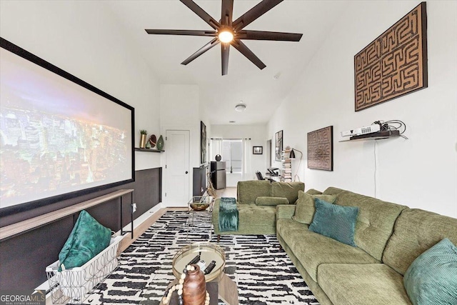 701 Pryor St SW # 5, Atlanta, GA 30315 - home theater room featuring a ceiling fan and high vaulted ceiling