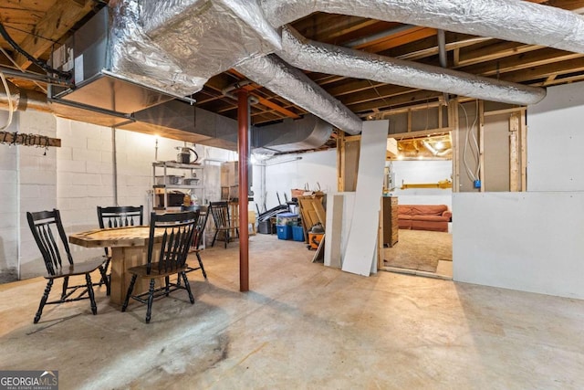 view of unfinished basement