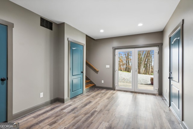 105 Yonah Vw, Dahlonega, GA 30533 - doorway to outside with light wood-type flooring, stairs, baseboards, and recessed lighting