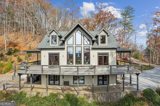 105 Yonah Vw, Dahlonega, GA 30533 - back of property with french doors, roof with shingles, and a wooden deck