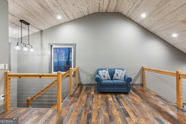 105 Yonah Vw, Dahlonega, GA 30533 - living area featuring an upstairs landing, vaulted ceiling, hardwood / wood-style floors, recessed lighting, and baseboards
