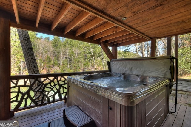 455 Misty Mountain Trl, Morganton, GA 30560 - deck with a hot tub and a wooded view